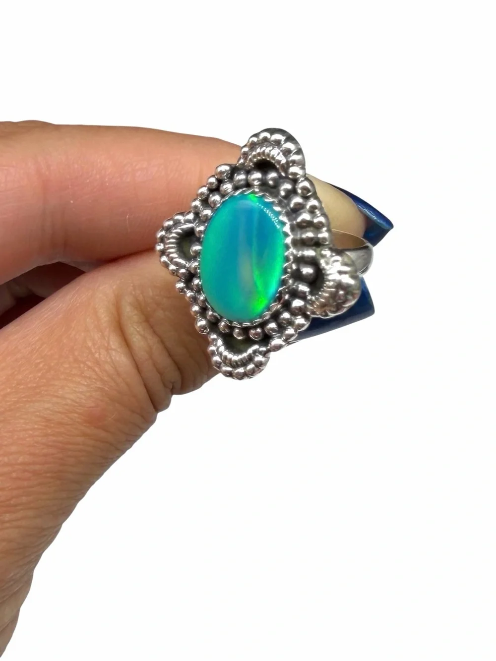 Aurora Fire Opal Ring Size 7 Solid 925 Sterling Silver